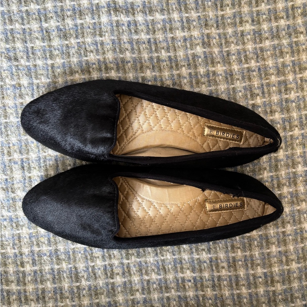 Birdies Calf Hair Women's Black Flats, Loafers Classic Size 7